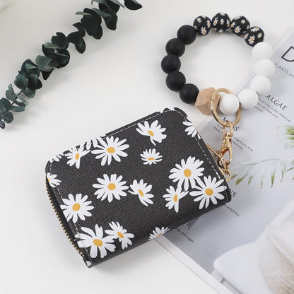 Wristlet Keychain - Card Holder - Daisy Beaded Accordion Zipper Pouch with Multi-Card Slots - product detail view 10