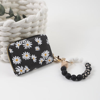 Wristlet Keychain - Card Holder - Daisy Beaded Accordion Zipper Pouch with Multi-Card Slots - product detail view 13