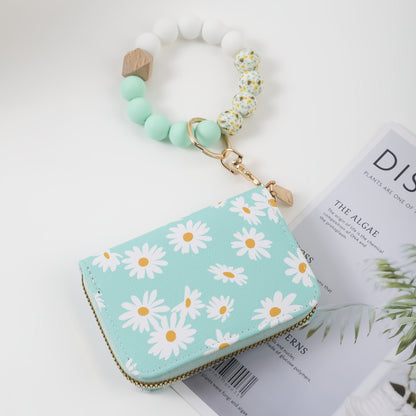 Wristlet Keychain - Card Holder - Daisy Beaded Accordion Zipper Pouch with Multi-Card Slots - product detail view 14