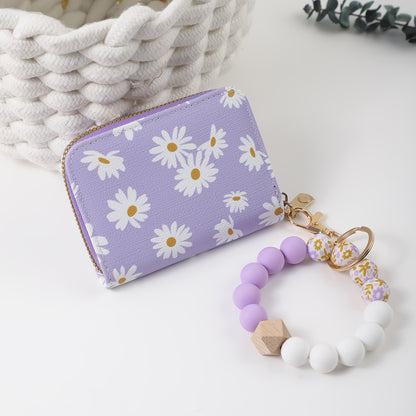 Wristlet Keychain - Card Holder - Daisy Beaded Accordion Zipper Pouch with Multi-Card Slots - product detail view 15
