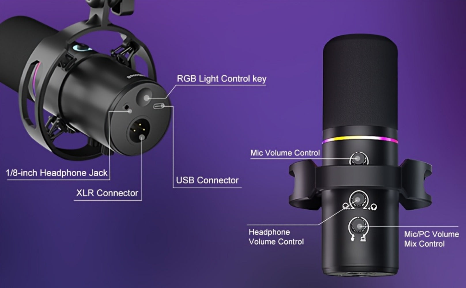 XLR and USB Dynamic Microphone Kit with Noise Control and Boom Arm detail image - detail view 14
