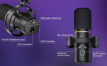 XLR and USB Dynamic Microphone Kit with Noise Control and Boom Arm detail image - detail view 14