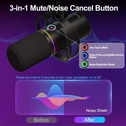XLR and USB Dynamic Microphone Kit with Noise Control and Boom Arm detail image - detail view 4