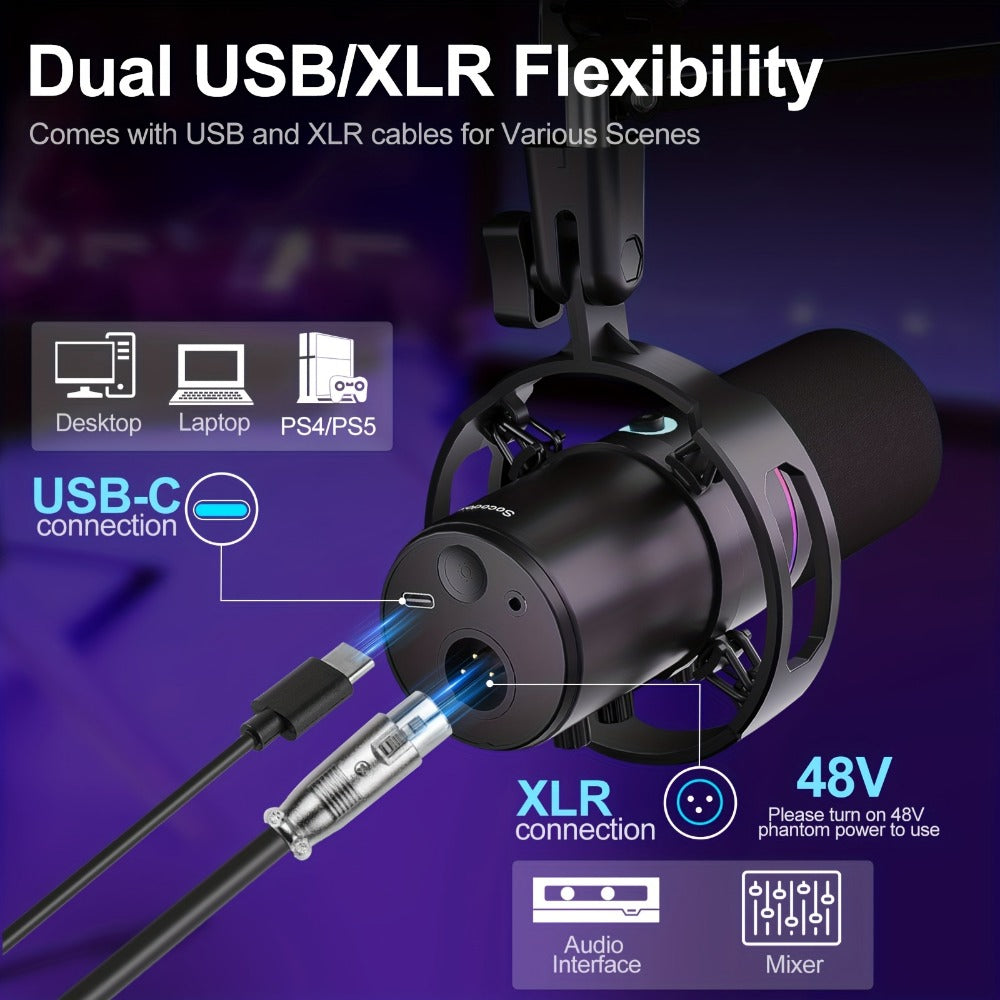 XLR and USB Dynamic Microphone Kit with Noise Control and Boom Arm detail image - detail view 6