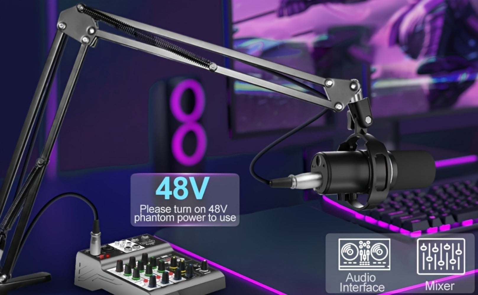 XLR and USB Dynamic Microphone Kit with RGB, Software and Boom Arm detail image - detail view 15