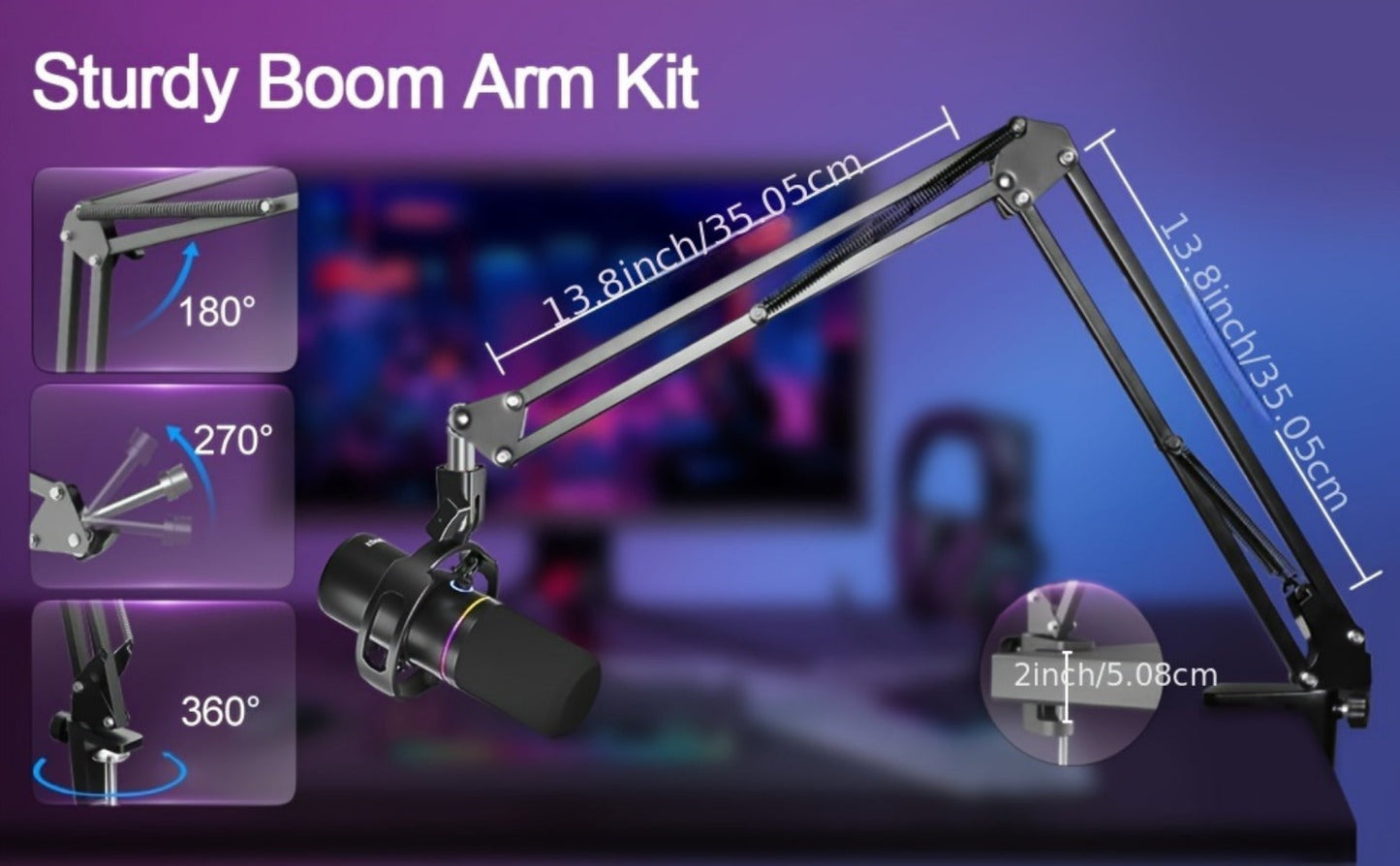 XLR and USB Dynamic Microphone Kit with RGB, Software and Boom Arm detail image - detail view 16