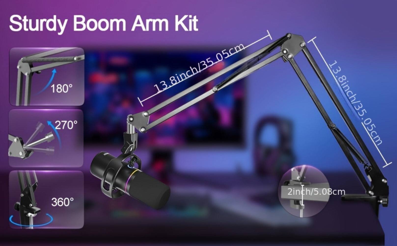 XLR and USB Dynamic Microphone Kit with RGB, Software and Boom Arm detail image - detail view 16