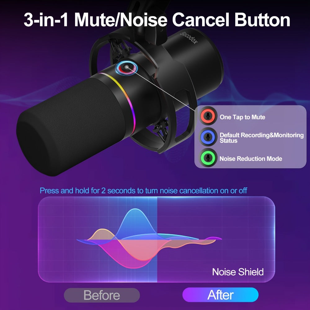 XLR and USB Dynamic Microphone Kit with RGB, Software and Boom Arm detail image - detail view 4