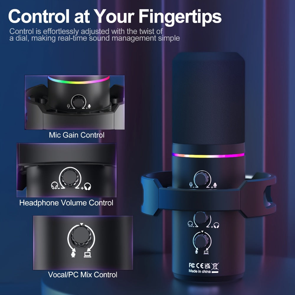 XLR and USB Dynamic Microphone Kit with RGB, Software and Boom Arm detail image - detail view 5
