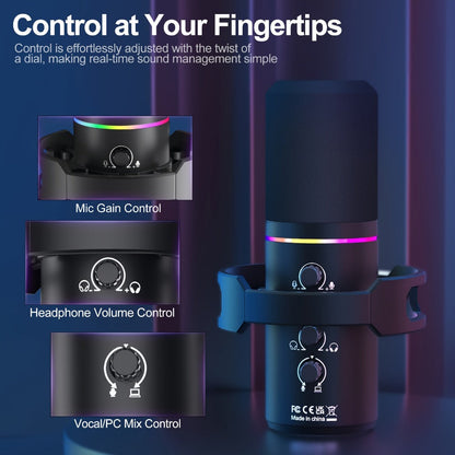 XLR and USB Dynamic Microphone Kit with RGB, Software and Boom Arm detail image - detail view 5