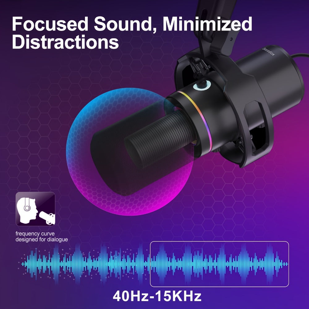XLR and USB Dynamic Microphone Kit with RGB, Software and Boom Arm detail image - detail view 7